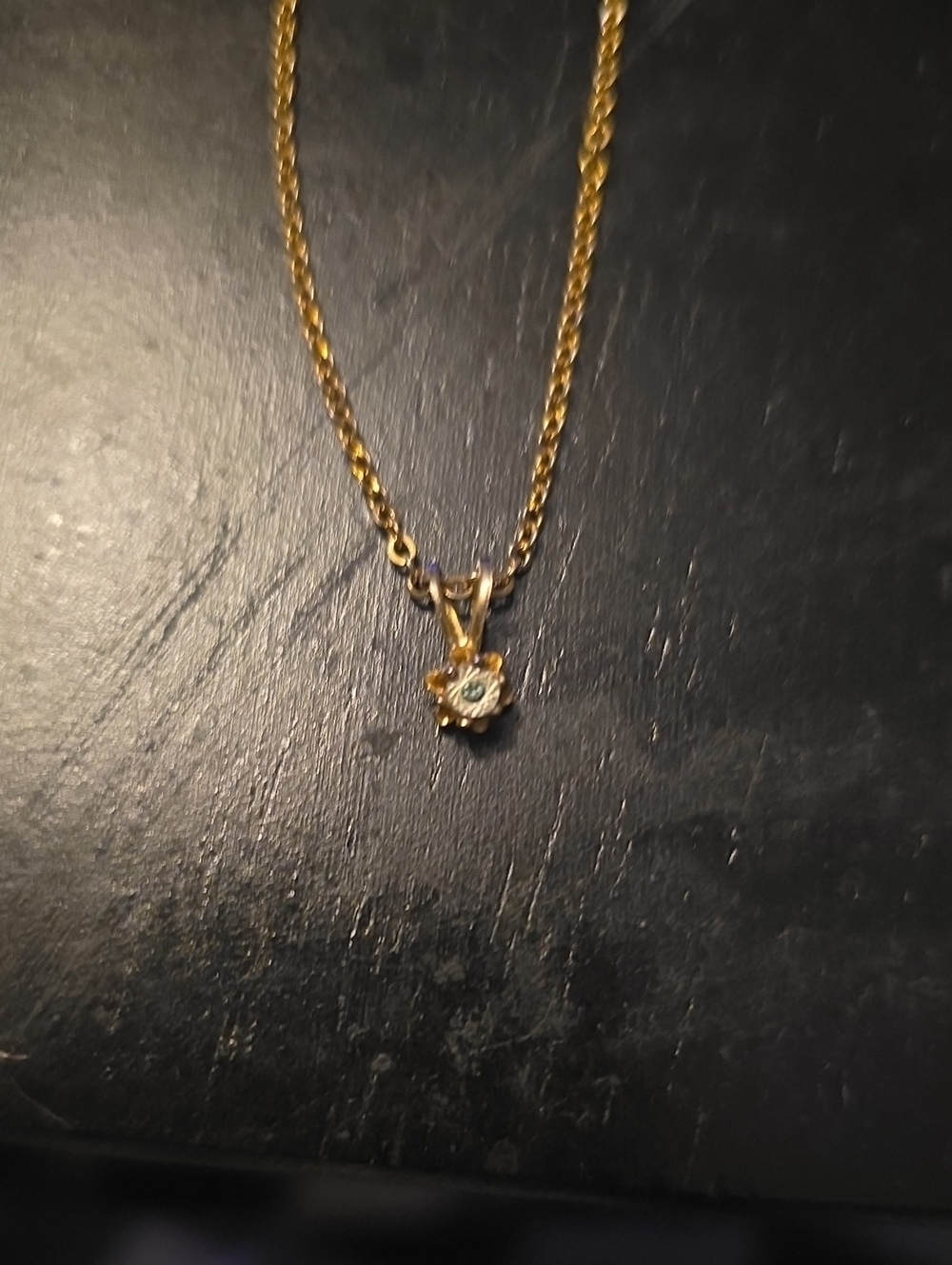 Gold Tiny Diamond Flower Pendant Necklace with Clear Center Stone